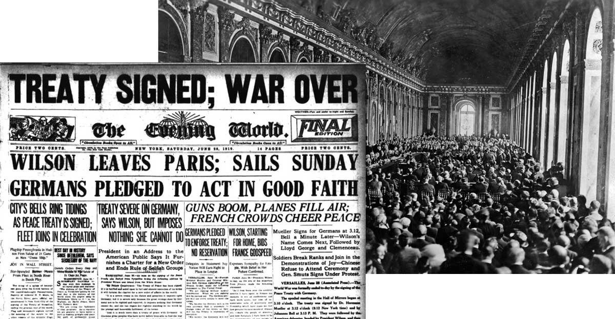 The treaty of Versailles announcement in a newspaper
