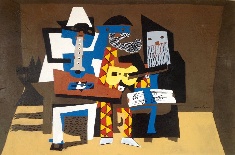 three musicians, a picasso cubism piece from 1921